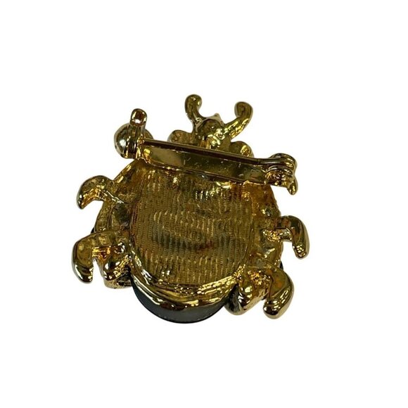 Vintage-Inspired Gold & Rhinestone Ladybug Brooch Pin Black & Clear Stones - Picture 5 of 5